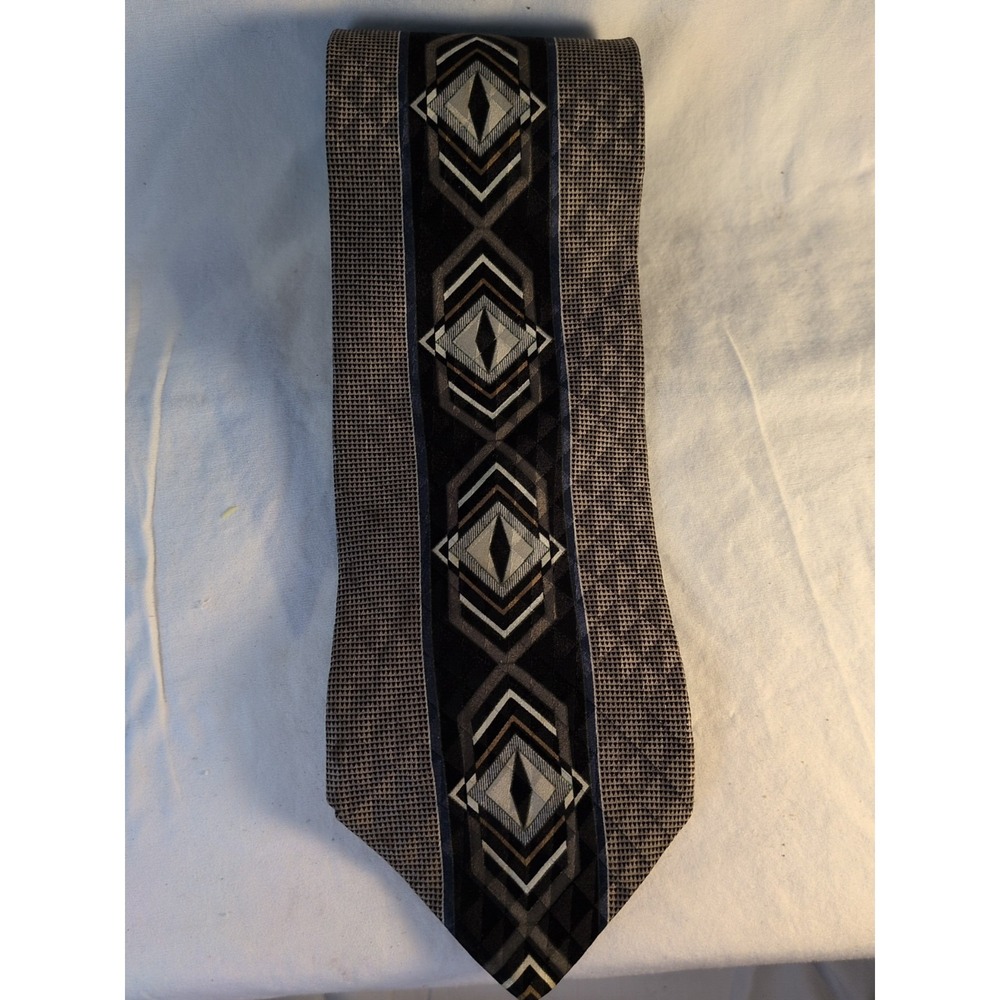 Conte di Milano Silk Tie Brown Geometric Diamond Pattern Made in Italy Classic N